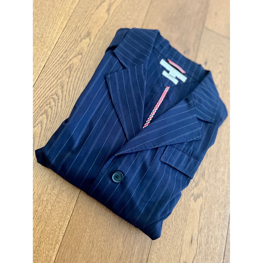 Tommy Hilfiger Blazer Womens 24 Navy Excellent Pinstripe Cotton Stretch Y2K - Picture 1 of 13